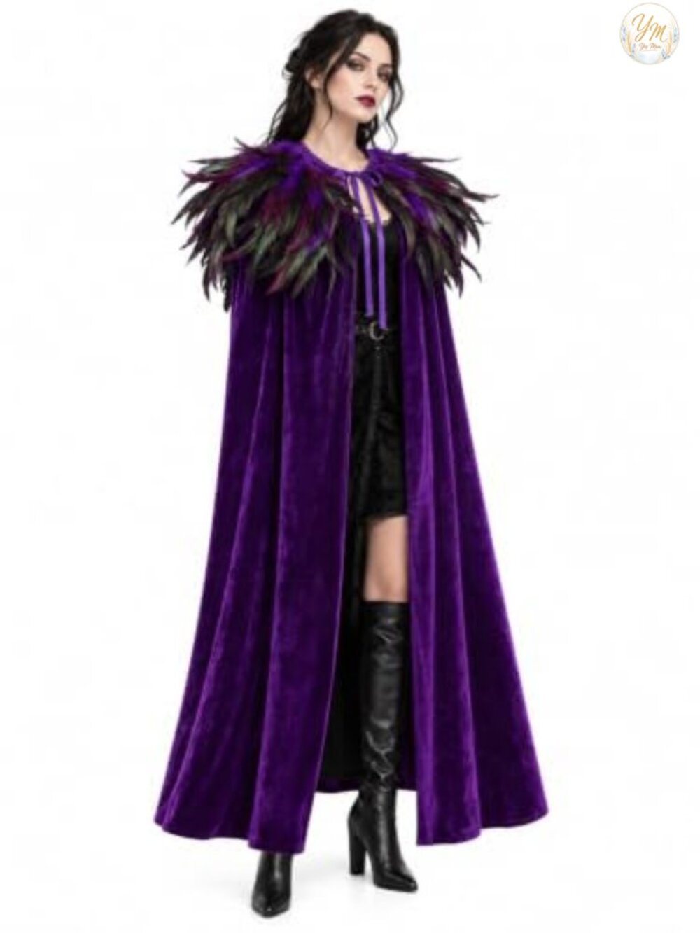 Velvet Cape with Feather Shawl Halloween Cloak One Size Adult Costume